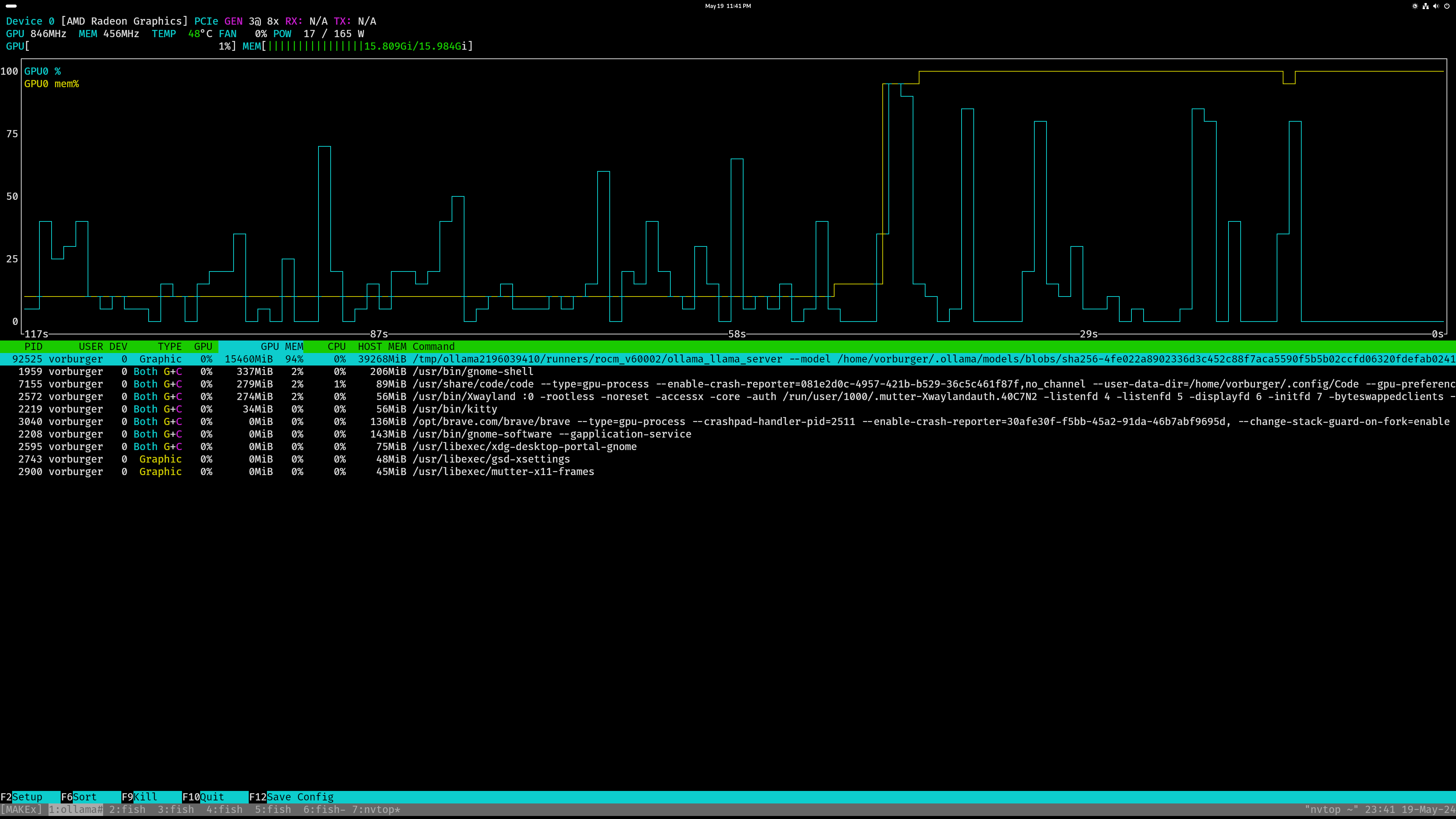 nvtop showing maxed out GPU0 mem%